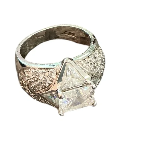 Vintage Star shaped CZ Sterling Wide Band Ring - Picture 1 of 5